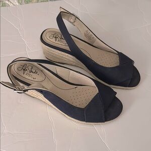 Life Stride Navy Wedge Sandals